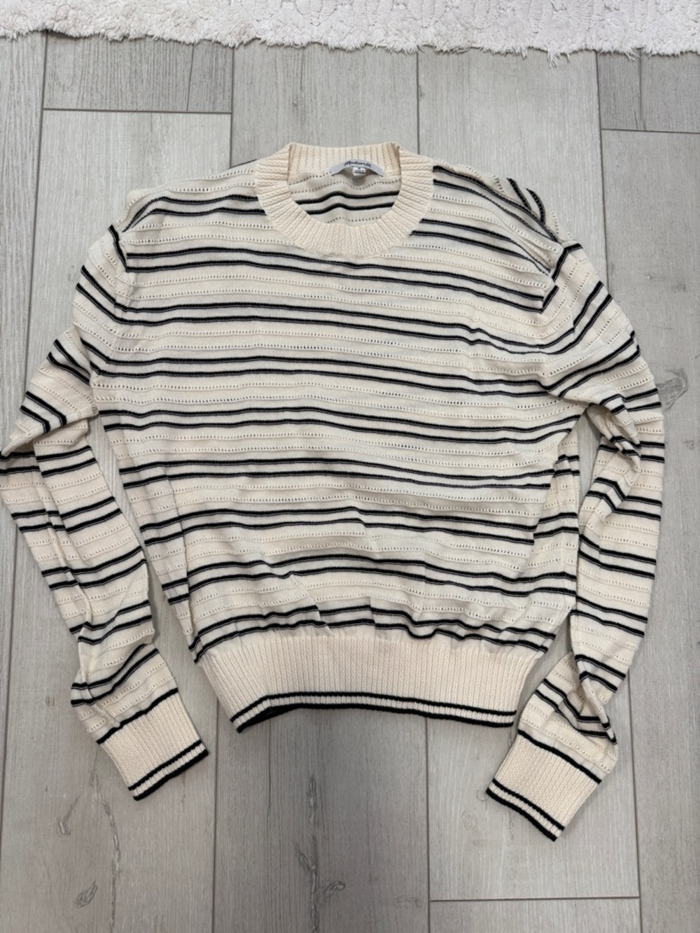 Madewell Women’s Cream and Black Striped Knit Sweater